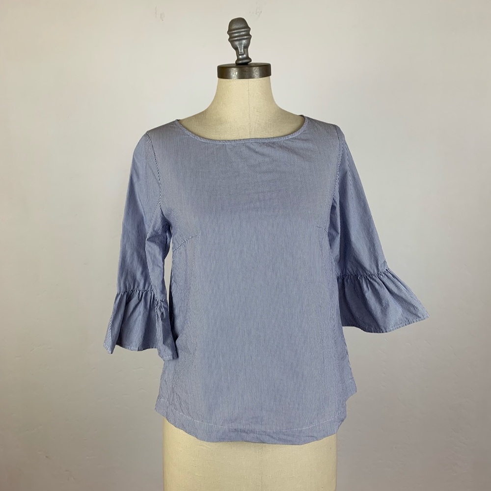 Madewell Stripe 3/4 Sleeve Bell Sleeve Top - Picture 2 of 8